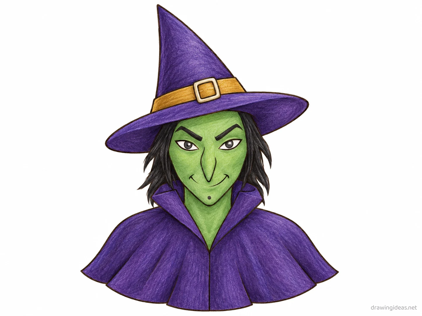 Witch drawing — hand-drawn witch illustration with ink lines and soft colors