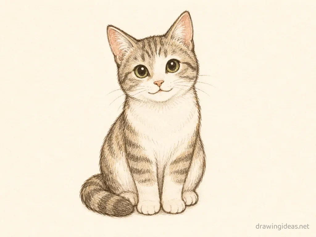 Cat drawing — hand-drawn cat illustration with ink lines and soft colors