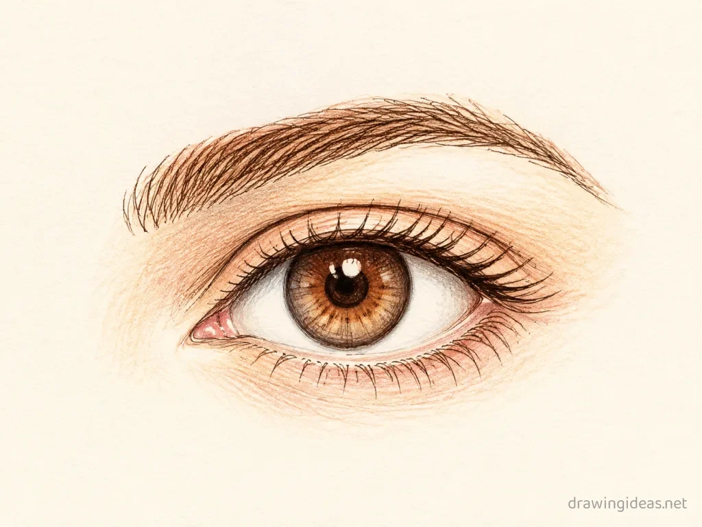 Eye drawing — hand-drawn eye illustration with ink lines and soft colors