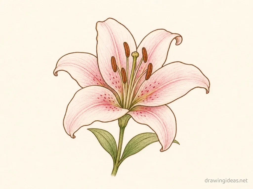 Flower drawing — hand-drawn flower illustration with ink lines and soft colors