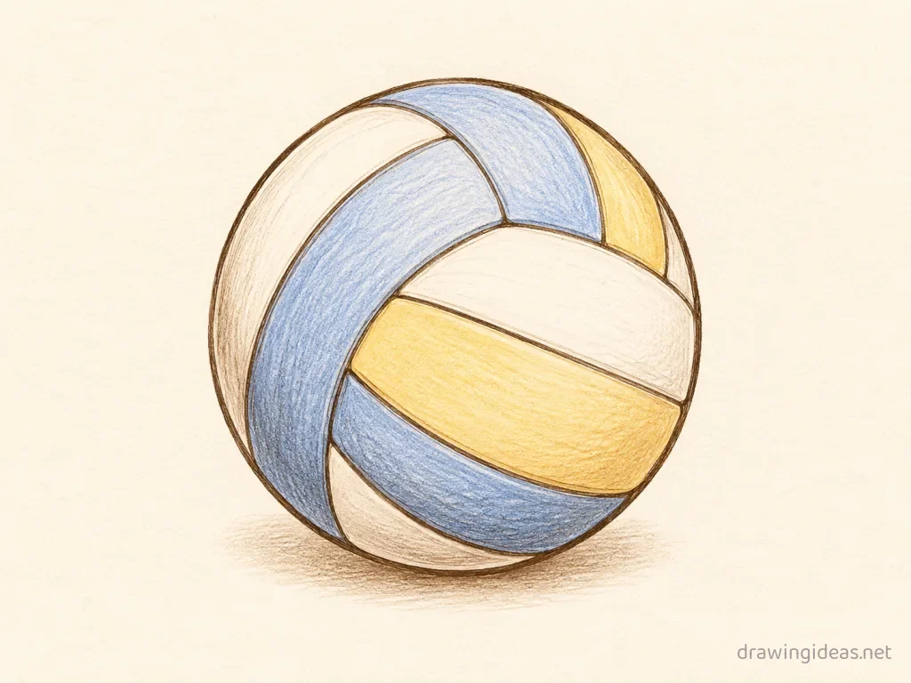 Volleyball drawing — hand-drawn volleyball illustration with ink lines and soft colors