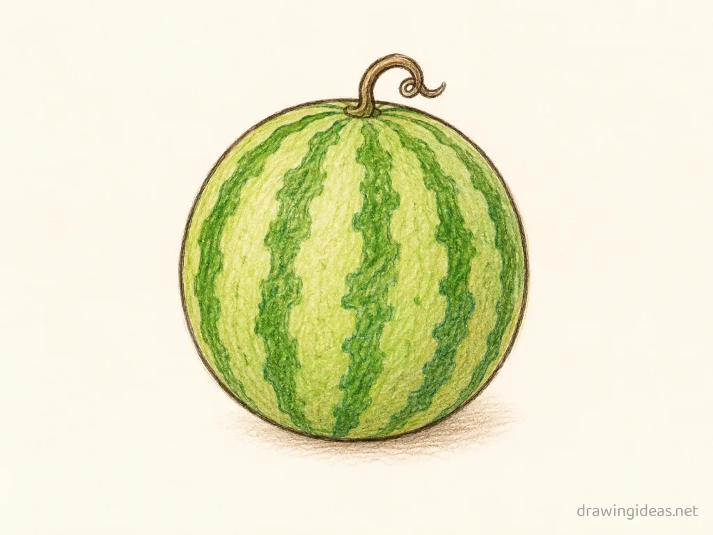 Watermelon drawing — hand-drawn watermelon illustration with ink lines and soft colors